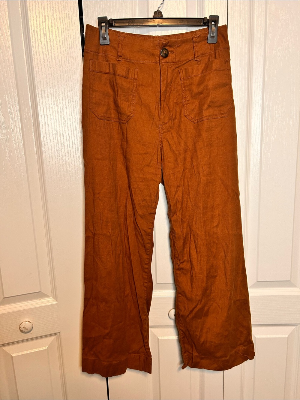Maeve The Colette Cropped Linen Wide-Leg Pants Size 28 Rust Anthropologie